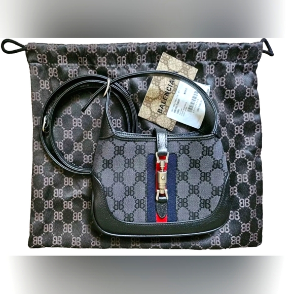 Balenciaga x Gucci The Hacker Project Mini Jackie 1961 Hobo BB Canvas Black IT - Picture 1 of 13